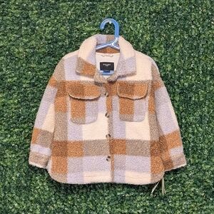 Tilley Endurables Kids Sherpa Shacket, Size 4-5Y Tan Plaid NWTS